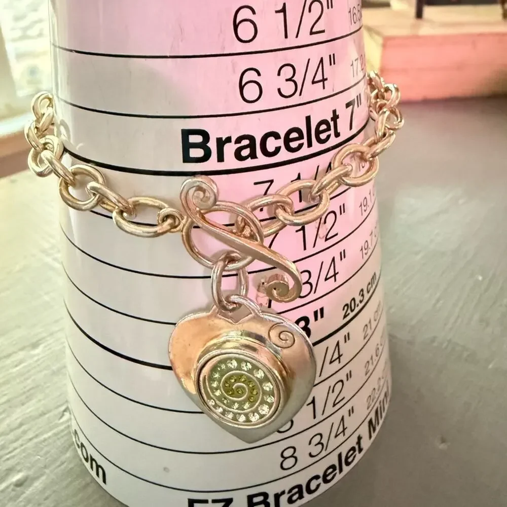 925 Sterling Silver Chainlink Heart Pendant Bracelet